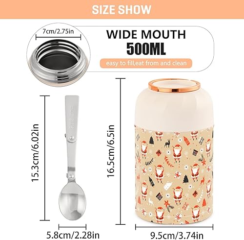 Miniatura 3 de MCHIVER Christmas Santa Elks Present Food Jar with Spoon Stainless Steel Vacuum Insulated Food Container 17 oz Food Thermos for Hot Food