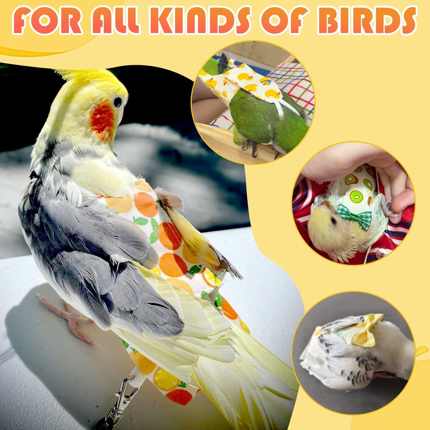 4 Pcs Reusable Parrot Diaper β Adjustable Washable Bird Flight Suit for Budgie, Conure & Parakeet (5 x 9.5 cm) | Cute Bird Diaper for Small Birds 4