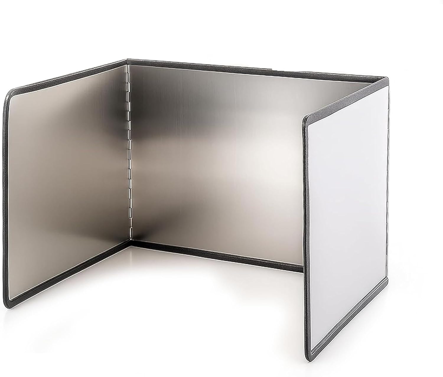 CJFNDFA 3-Sided Foldable Stainless Steel Splatter Guard for Frying Pans - Heat-Resistant Grease Screen Stops Oil Splashes