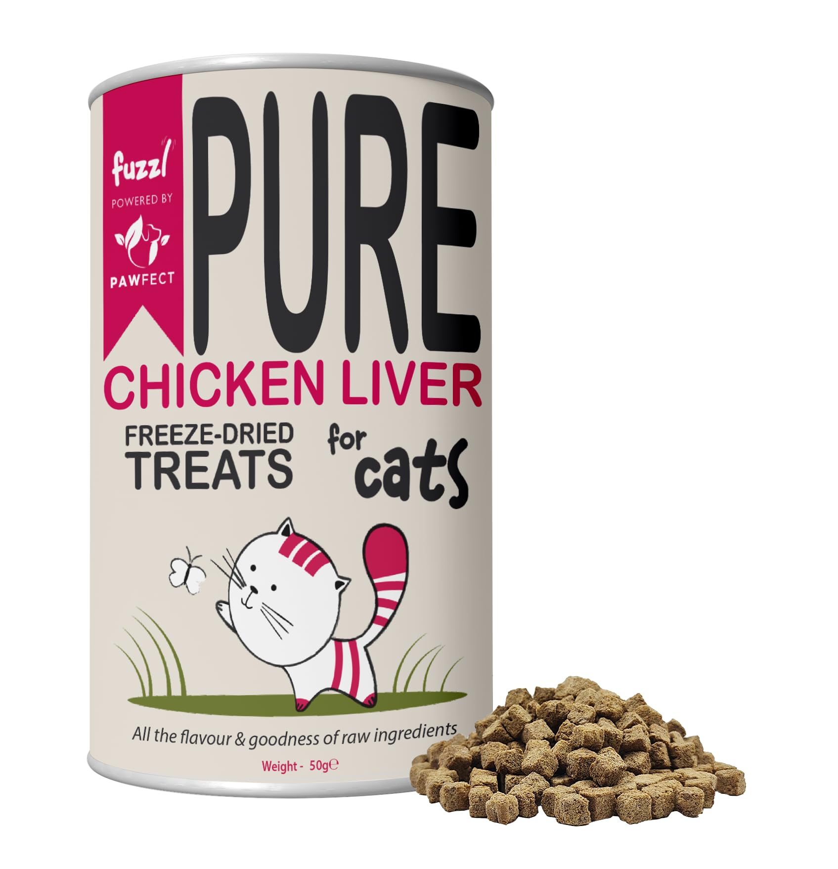 Fuzzl Pure Freeze Dried 100% Chicken Liver Cat Treats and Cat Food Topper 50g. Natural Wholesome and Hypoallergenic Nutritious Food. Cat and Kitten Treats and Snacks