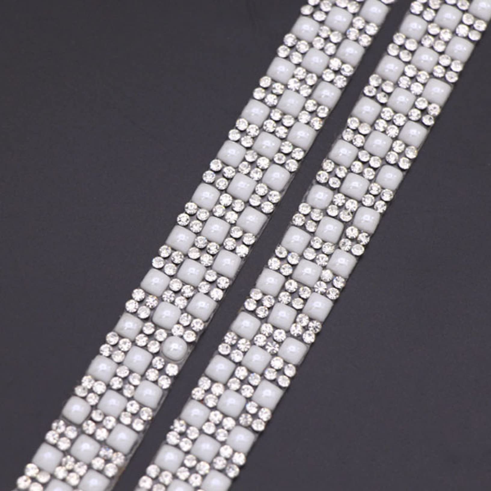 1 Yard Weiße Perle Strassbesatz Strassband Kristallkette Band Eisen auf Kleidung Brautkleider DIY Handwerk (Color : A-3MM, Size : 1 Yard) (B 13mm)