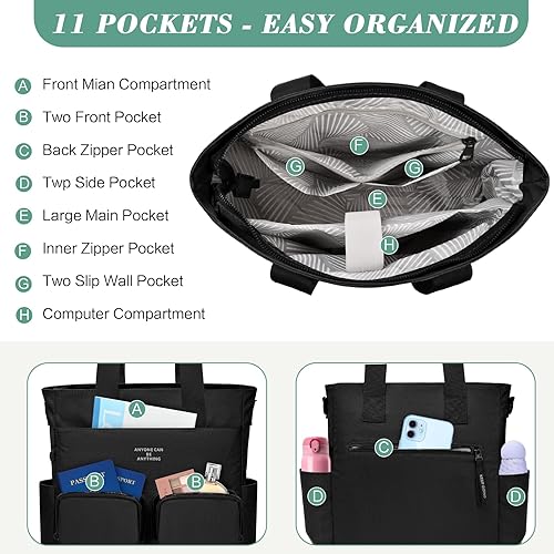 Vista 4 de Large Nylon Tote Bag for Women Work with Zipper Pocket Waterproof Laptop College Tote bag Shoulder Purse Travel Handbag