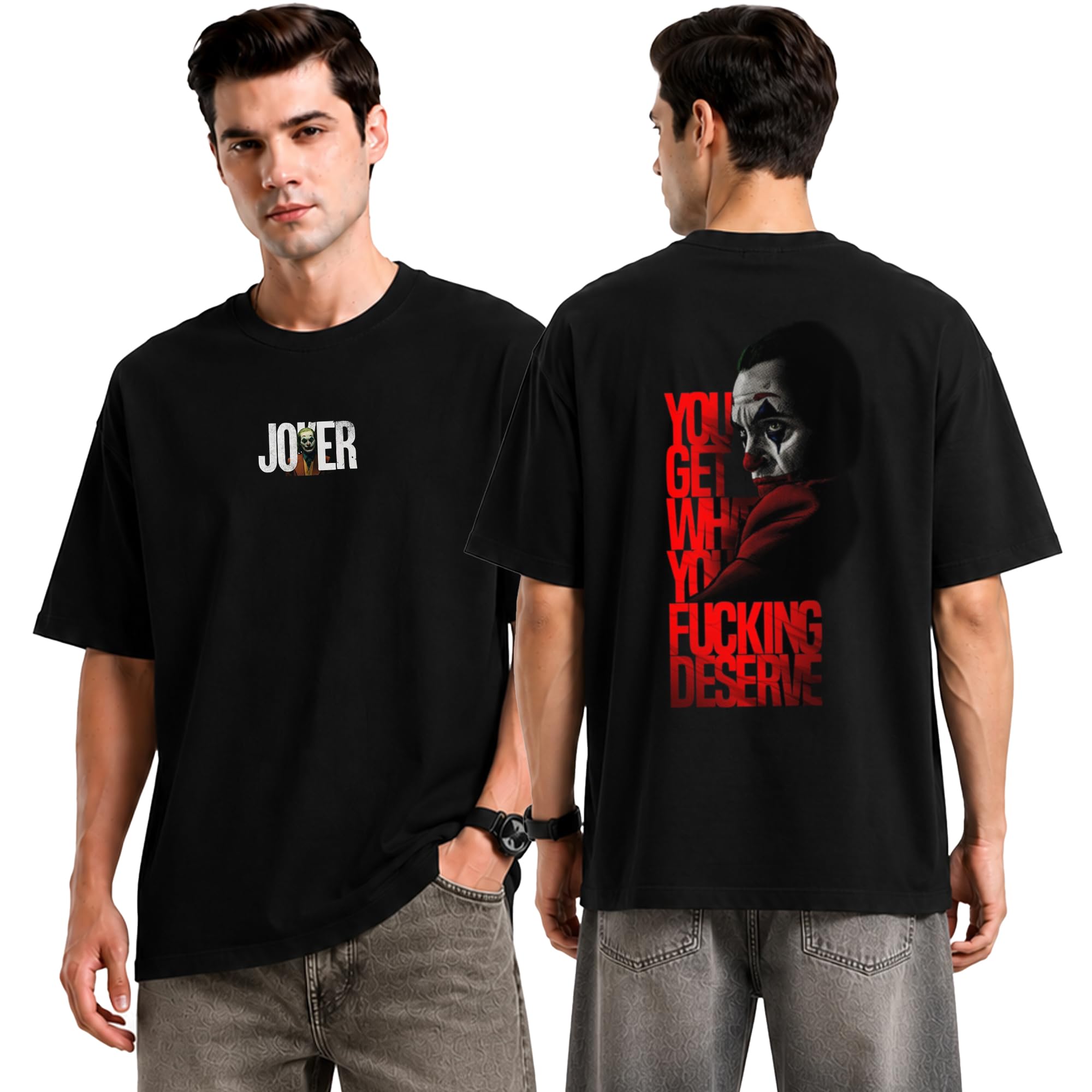 Joker Oversized T-Shirts for Men & Women Drop Shoulder Unisex Baggy Loose Fit Black Round Neck Half Sleeve Tshirt-image-20