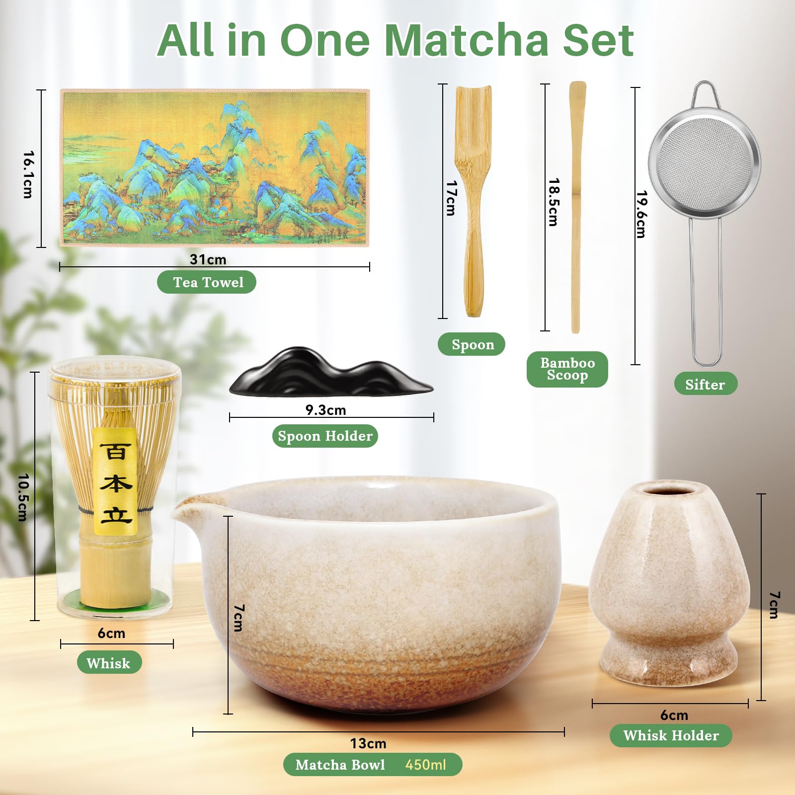 Matcha Kit 8 Piezas - Kit Té Matcha Completo con Tazón de Matcha con Pico, Batidor de Bambú (Chasen) y Accesorios Completos, Perfecto para Ceremonias Japonesas y Lattes Caseros (Blanco) — view 2