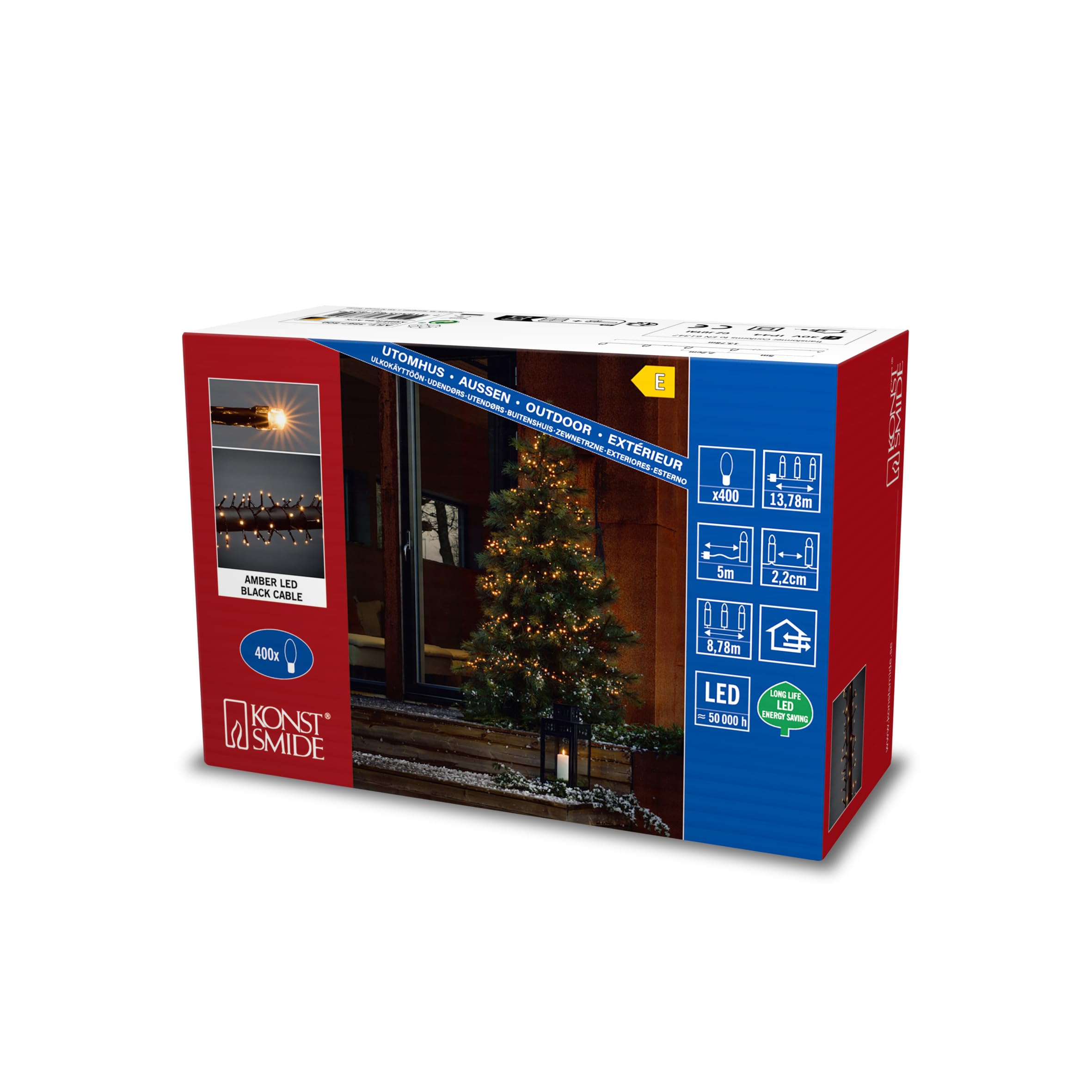 LED Cluster Christmas Fairy Compact Outdoor or Indoor (IP44) Plug in/Black Cable String Lights, Amber White, 400, 3867-800EE