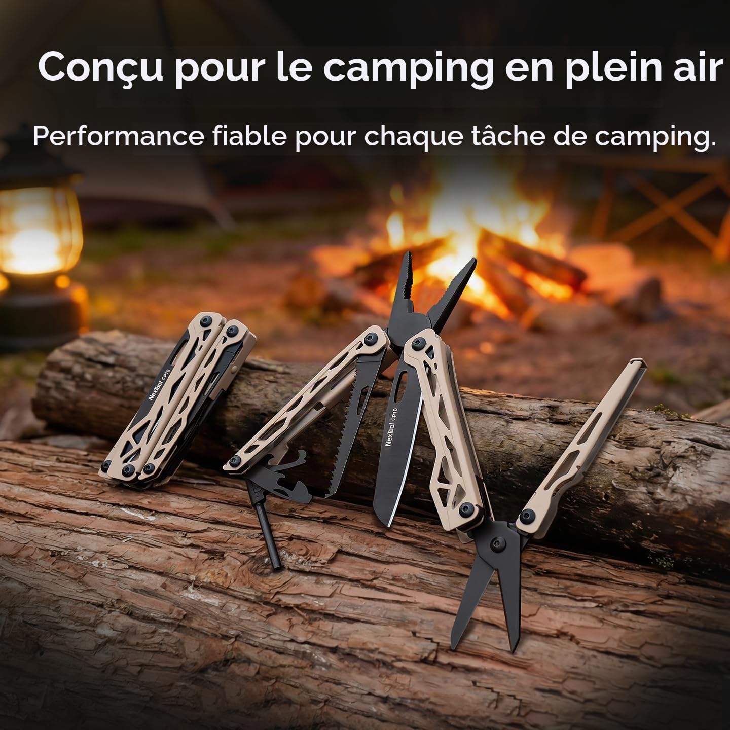 NexTool Camper CP10 Outil Multifonctions 12 en 1 avec Ciseaux, Allume-Feu, Extracteur de Piquets de Tente, Couteau à Cran d'Arrêt, Scie, EDC Équipement pour Activités en Plein Air, Cadeau pour Homme