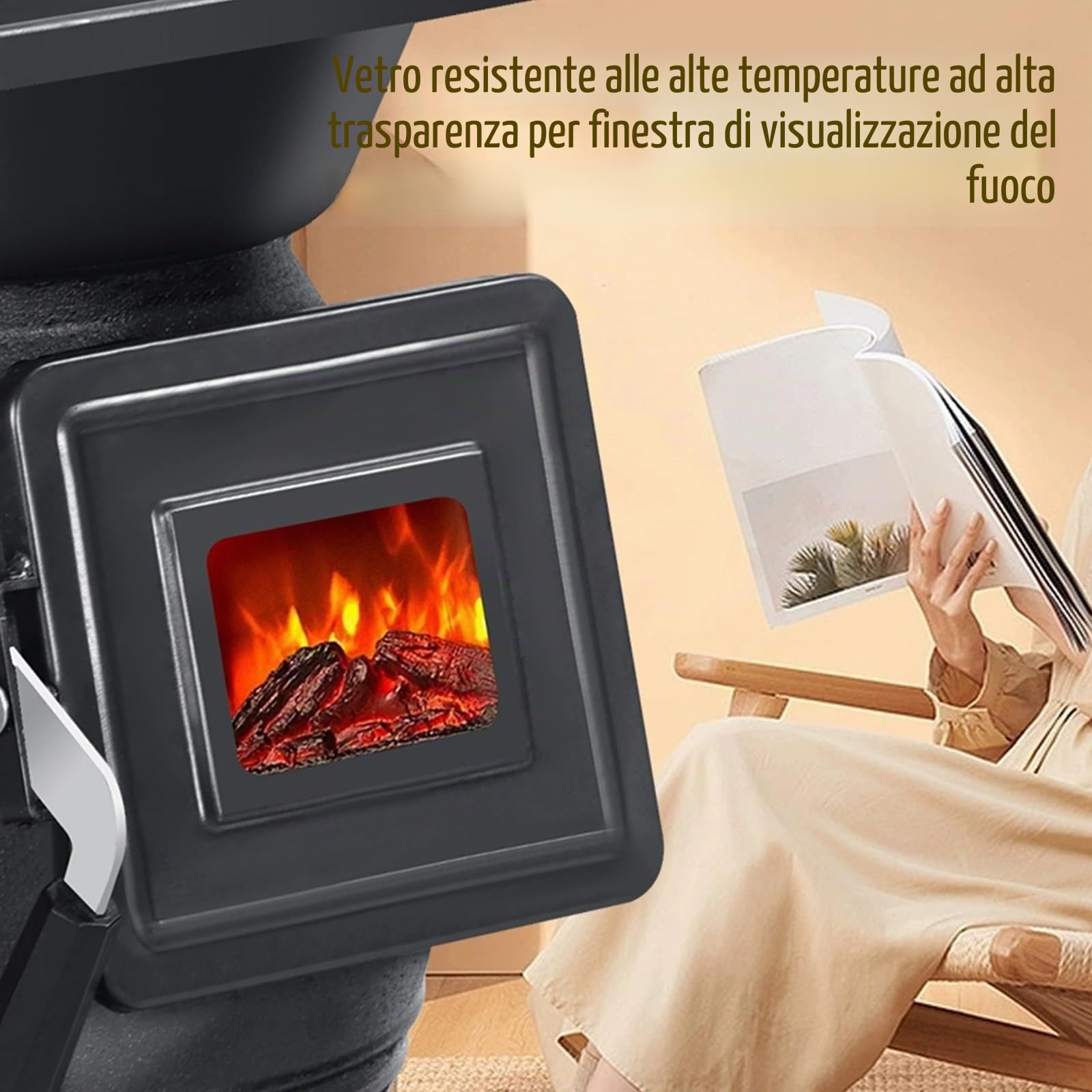 Stufa A Legna In Ghisa, Stufa A Pellet Slim Con Cassetto Raccogli Cenere E Tirante Anti-Perdita For Cucinare, Far Bollire L'Acqua, Riscaldare