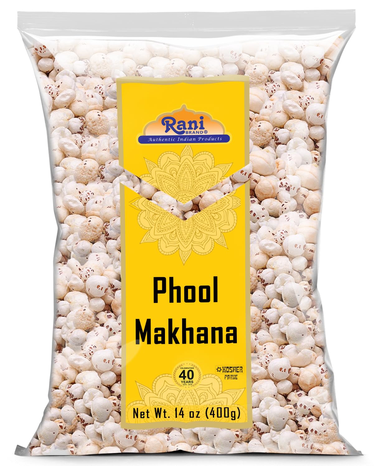 Rani Jumbo Phool Makhana (Fox Nut/Popped Lotus Seed) Plain Raw Uncooked 14oz (400g) ~ All Natural | Vegan | No Colors | Gluten Friendly | NON-GMO | Indian Origin