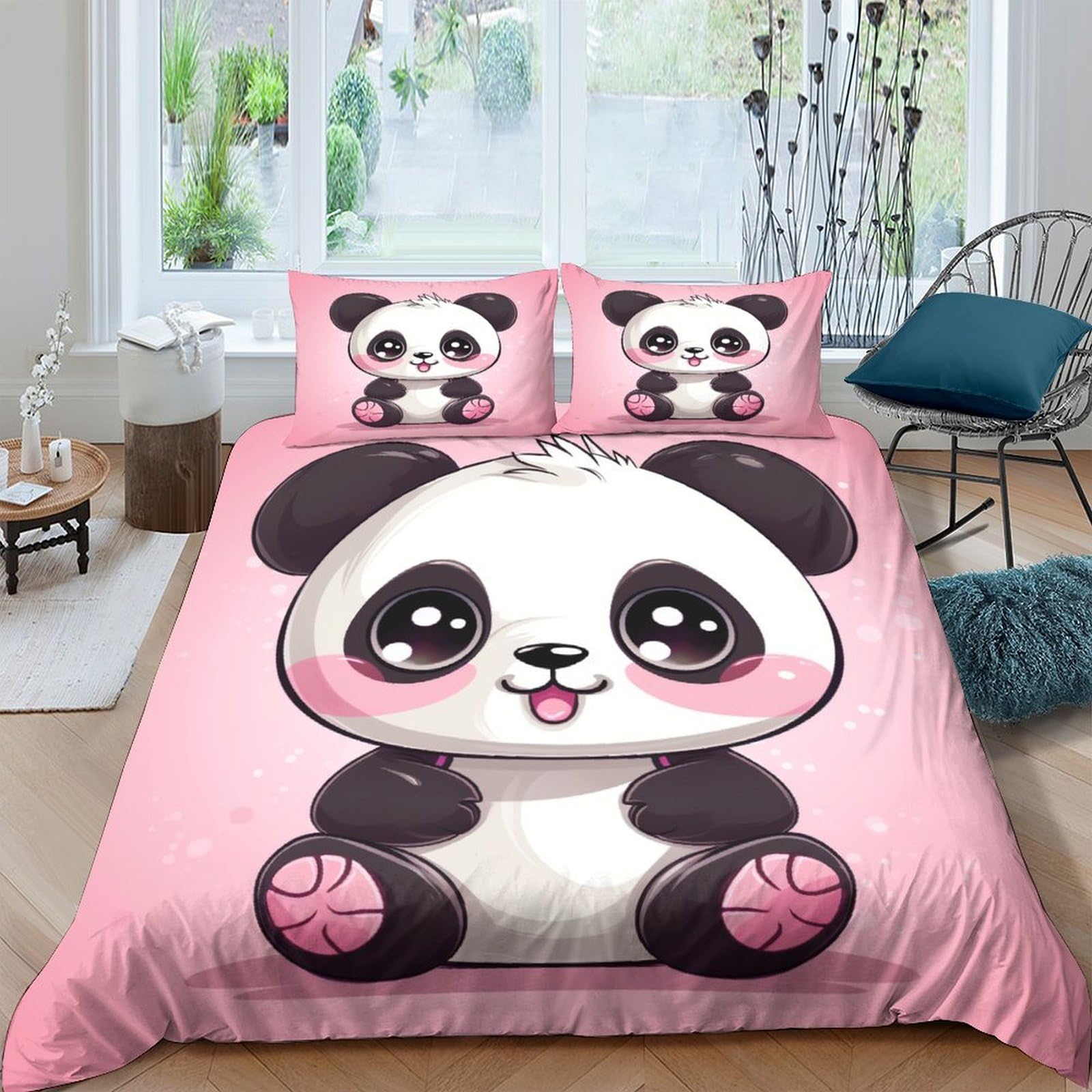 Housse de couette panda 220x240 cm et taies pour lit King Size