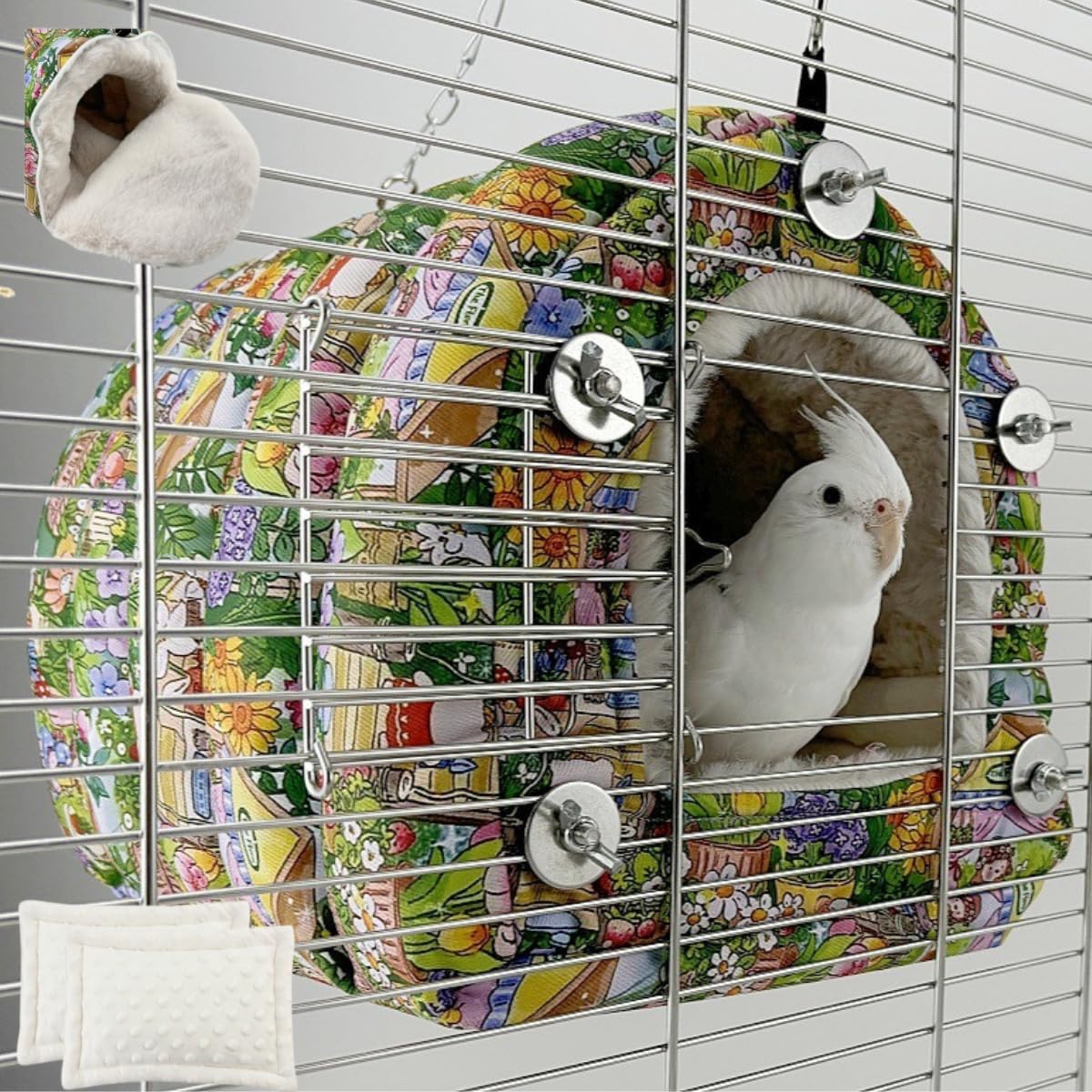 Large Winter Warm Bird Nest House, Zipper Design On the Back for Easy Cleaning, Bird Bed for Cage, Parrot Nest Snuggle Shed Hut, Easy to Install for