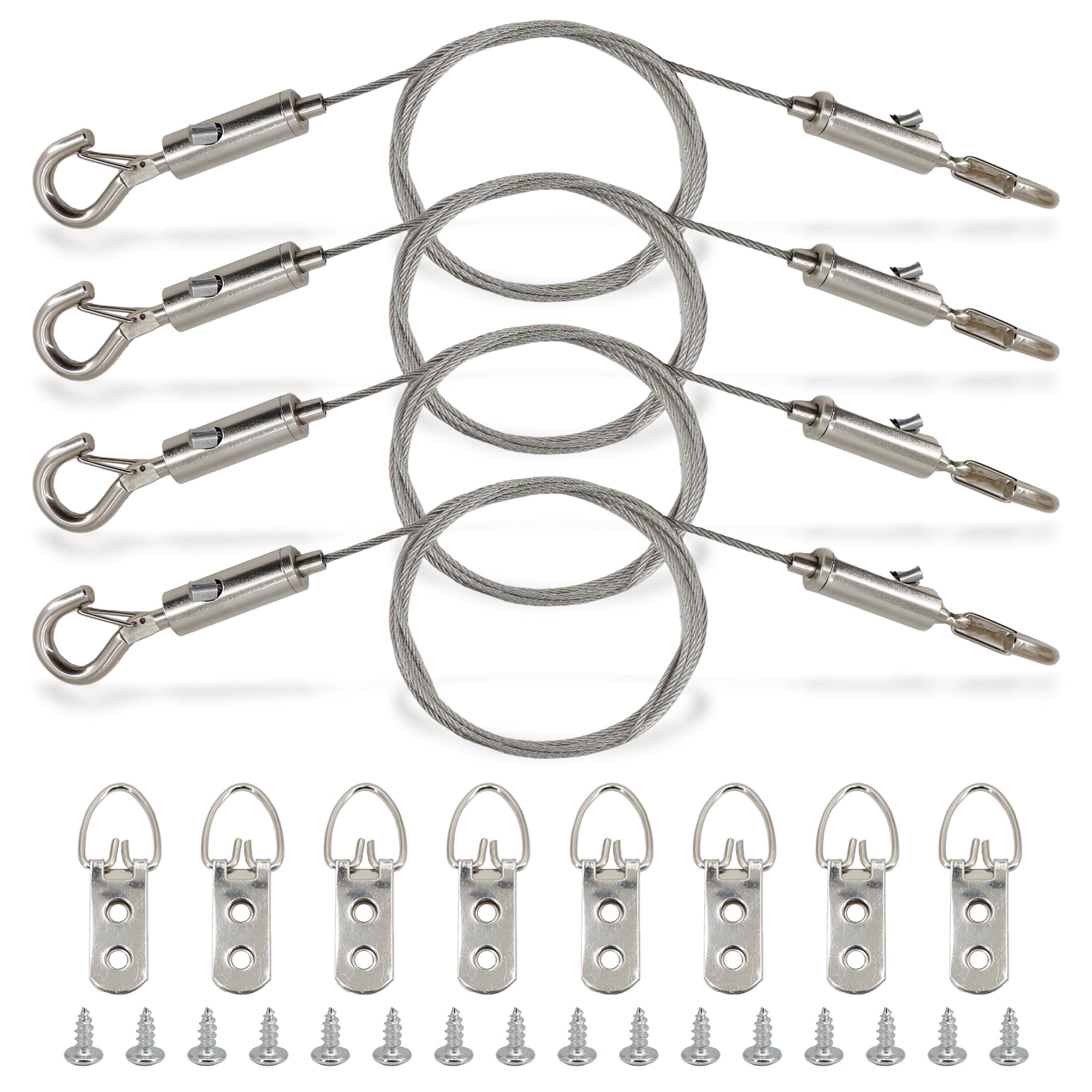 SHRJ Picture Hanging Wire Kit Adjustable Picture Hanging Hangers Heavy Duty Stainless Steel Wire Rope 2-Hole D Rings Frame Hangers with Screws for Canvas Paintings Mirrors Frames (3.28FT-1M)