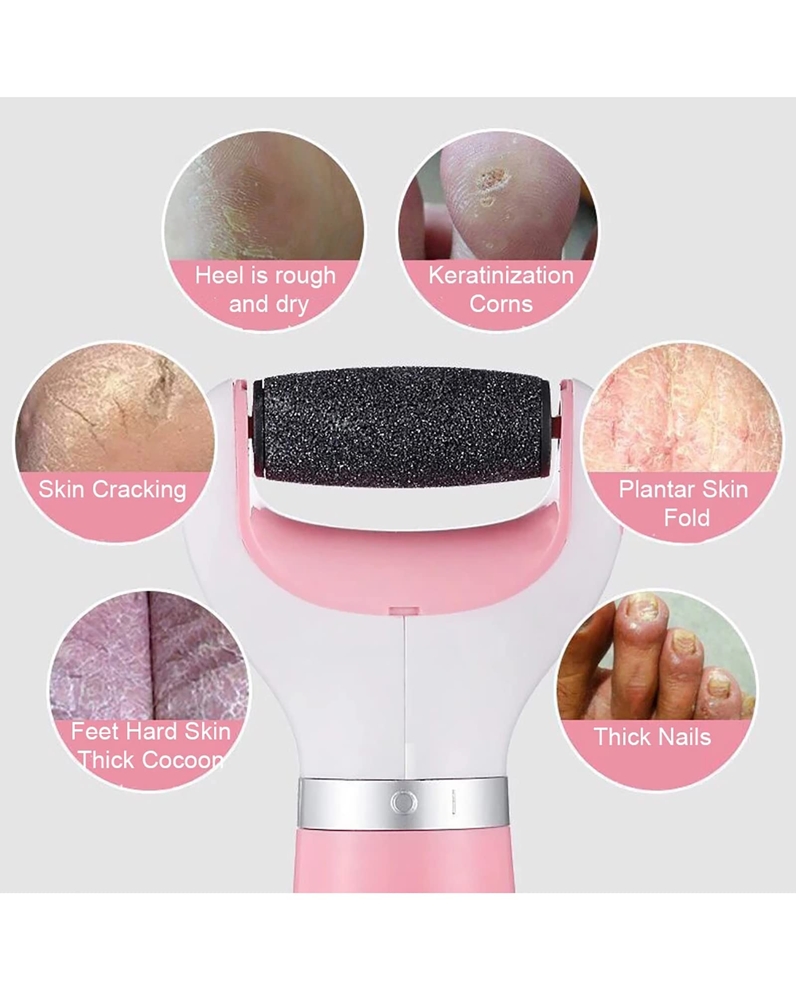Lima eléctrica para pies con rotación de 360 °, removedor de Callos USB para pies, removedor de Piel Dura, máquina de pedicura para pies, Herramientas para el Cuidado, Rosa (Rosa)