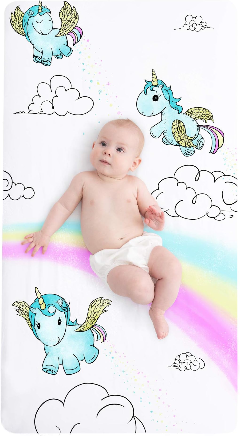 JumpOff JoFitted Crib Sheet, Super Soft Breathable 100% Cotton Baby Crib Sheet for Standard Crib Mattresses and Toddler Beds, 28 in. x 52 in. - Unicorn Pixie Dust