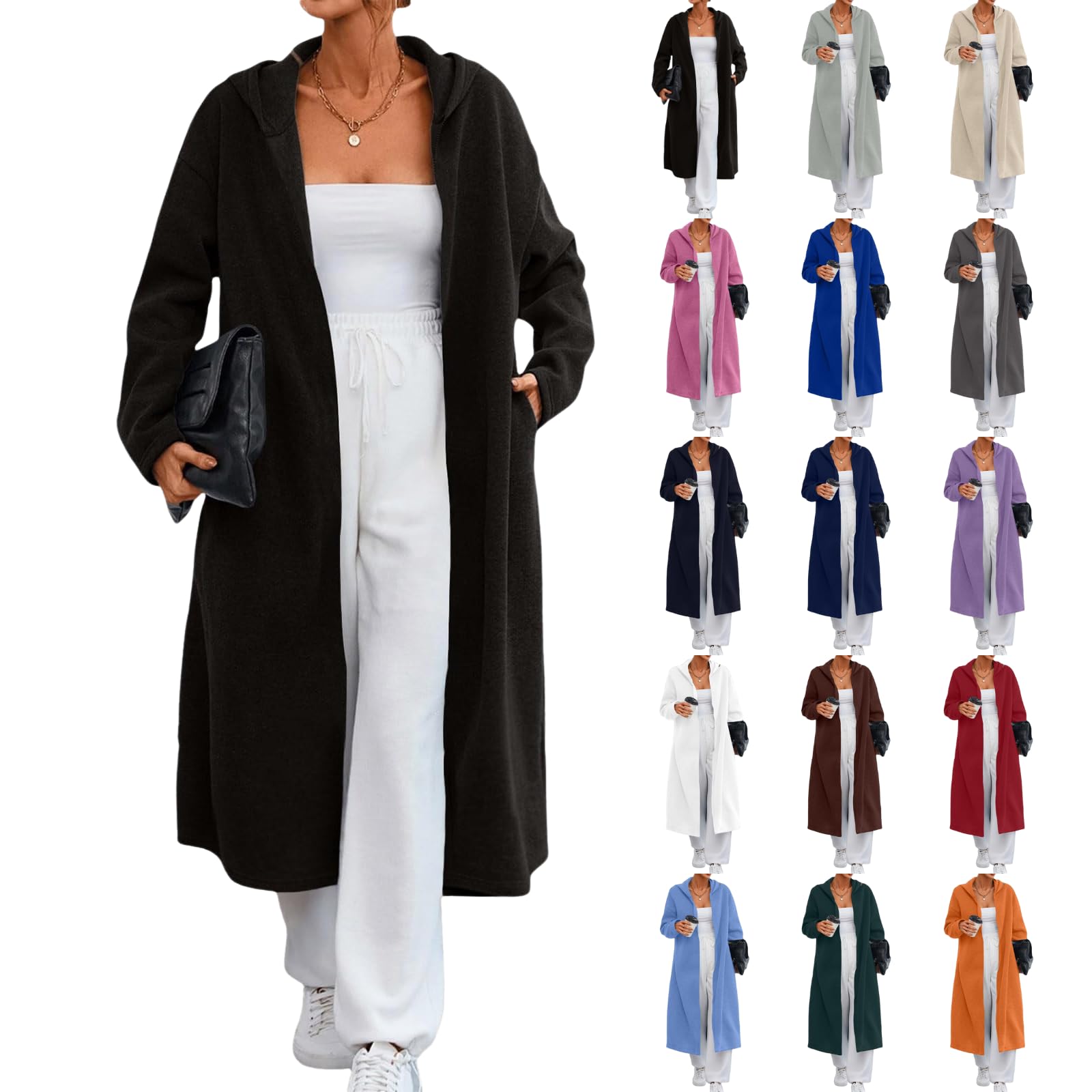 Womens Cardigans Oversized Open Front Long Duster Coat Fashion Hooded Fall Winter Outfits Coat with Pockets