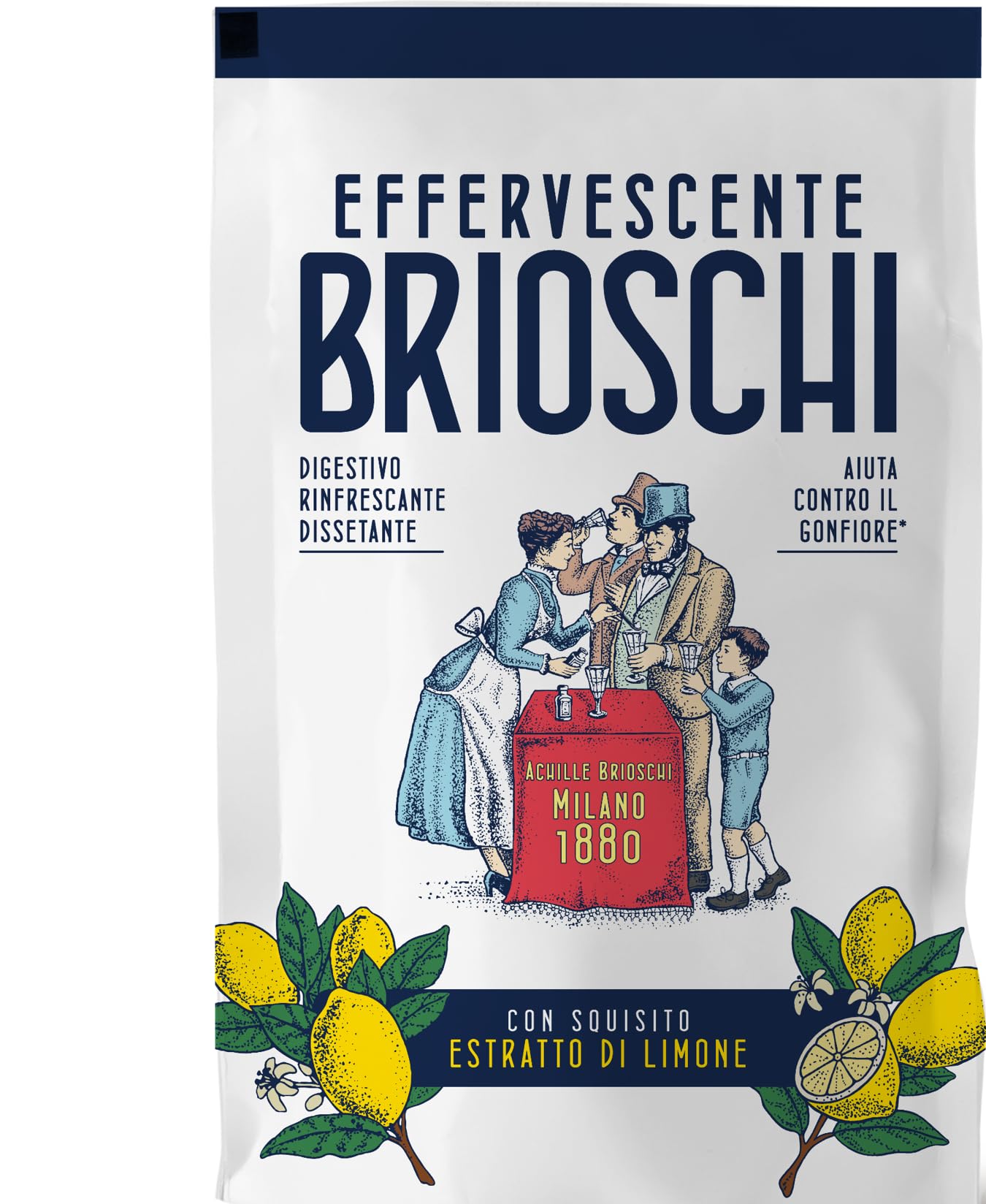 Effervescente Brioschi – Preparado granular efervescente, refrescante y saciante con exquisito extracto de limón, que alivia la sensación de hinchazón después de las comidas – Bolsa de 100 g