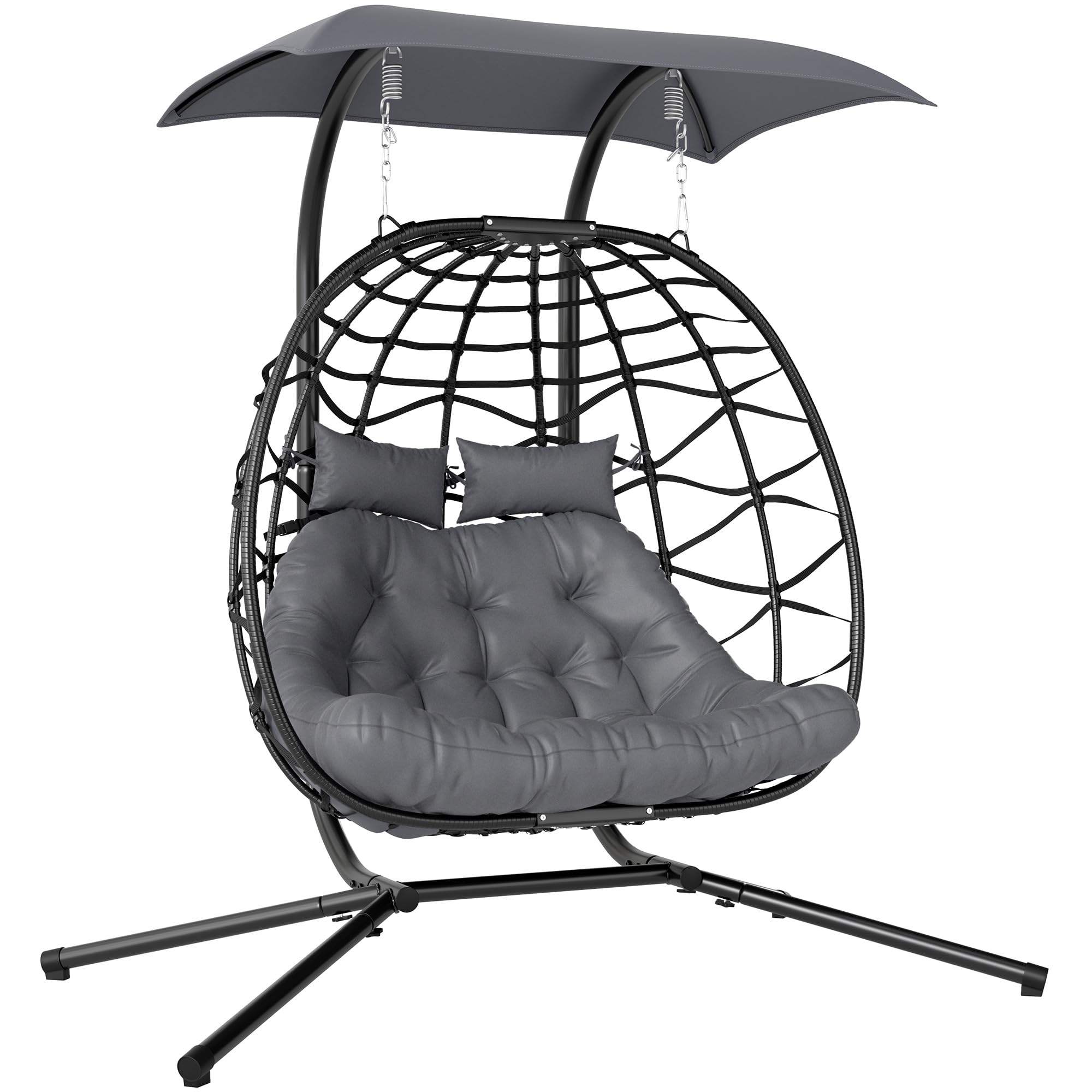 Rackhams Black Rattan Double Hanging Egg Chair With Canopy, Cushion,