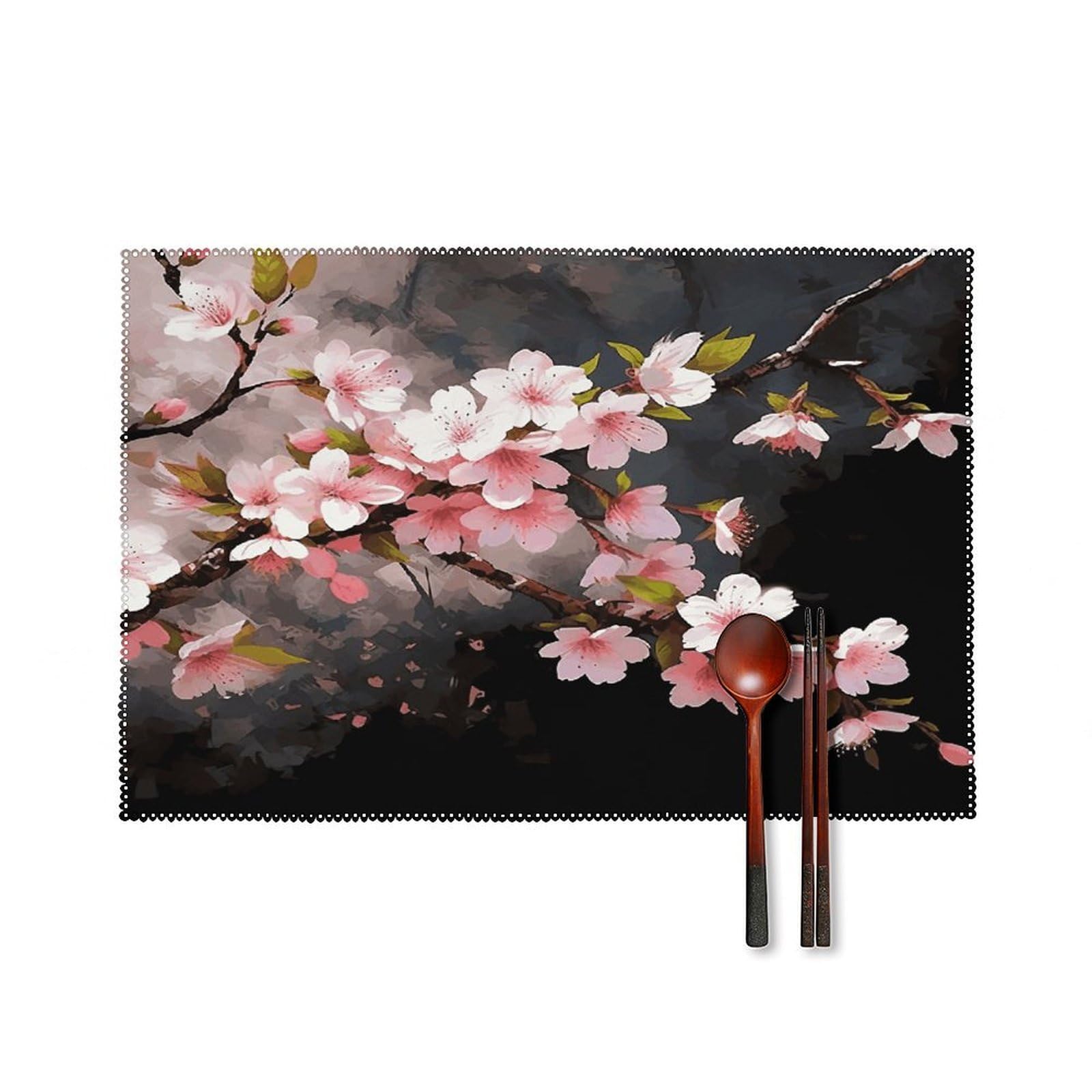 Tempting Cherry Blossoms Placemats Washable Canvas Place Mats Decoration Placemat for Dining Table Easy to Clean Tables Mat Set of 6 for Kitchen Dining Room Coffee Table
