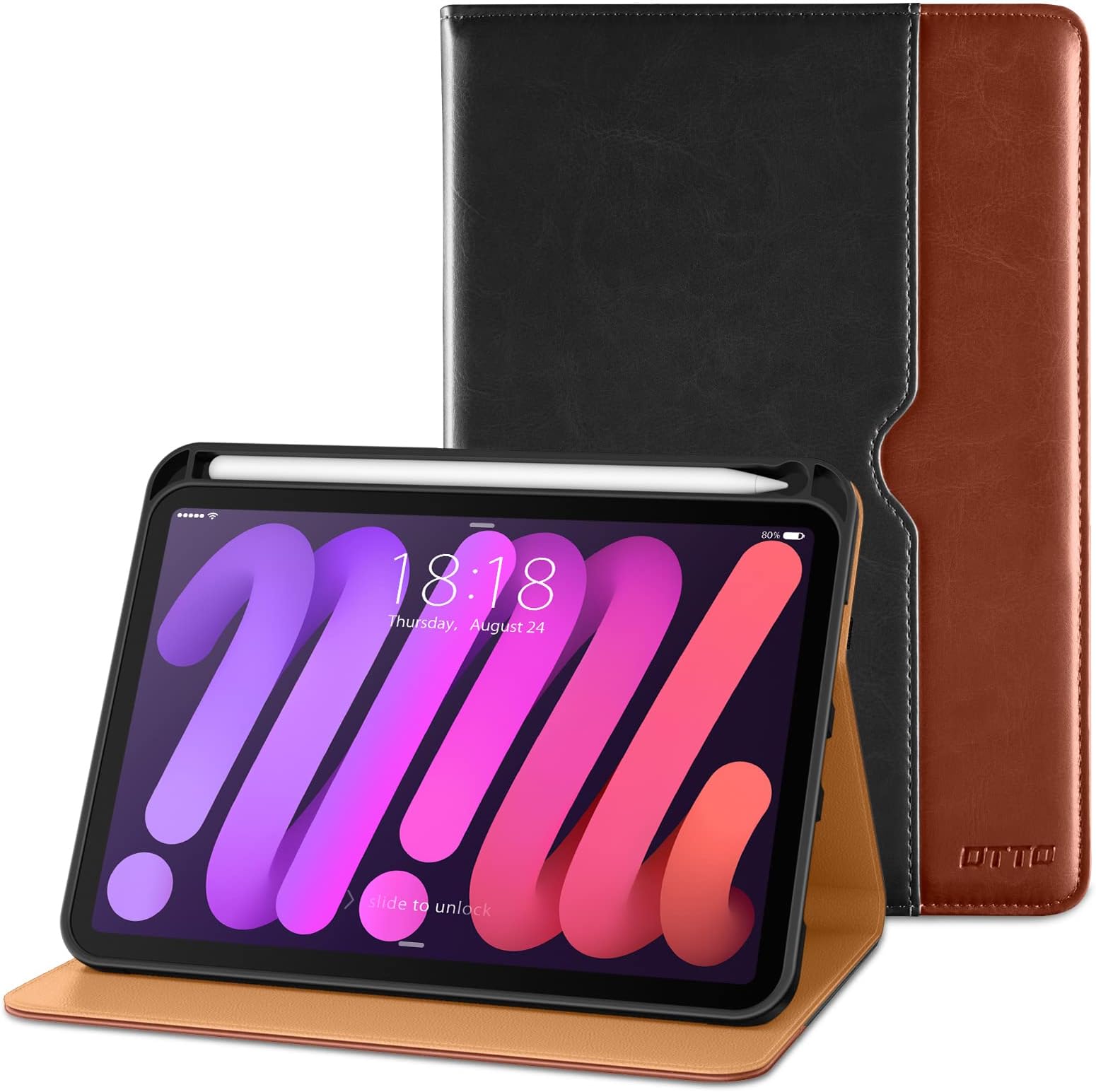 DTTO for iPad mini 7th (A17 Pro) 2024/iPad Mini 6th Generation Case 2021 8.3 Inch, Premium Leather Business Folio Stand Cover for Mini 7/6 with Pencil Holder-Multiple Viewing Angles, Black Brown