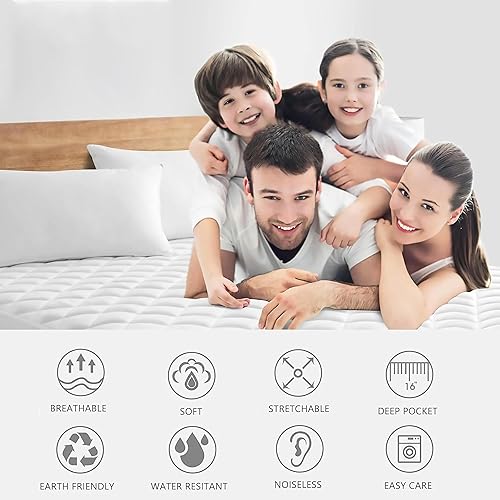 Miniatura 6 de Protector de colchón Queen con correas, 100% impermeable, se adapta a colchones profundos, funda de colchón suave y silenciosa, antideslizante,