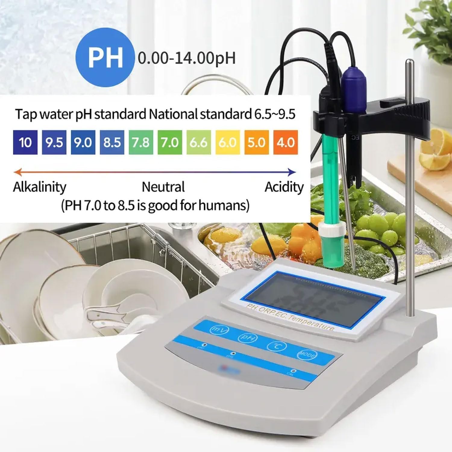 Misuratore di pH digitale con compensazione della temperatura, kit 6 in 1 per acquari e laboratori, perfetto per uso agricolo e pesca
