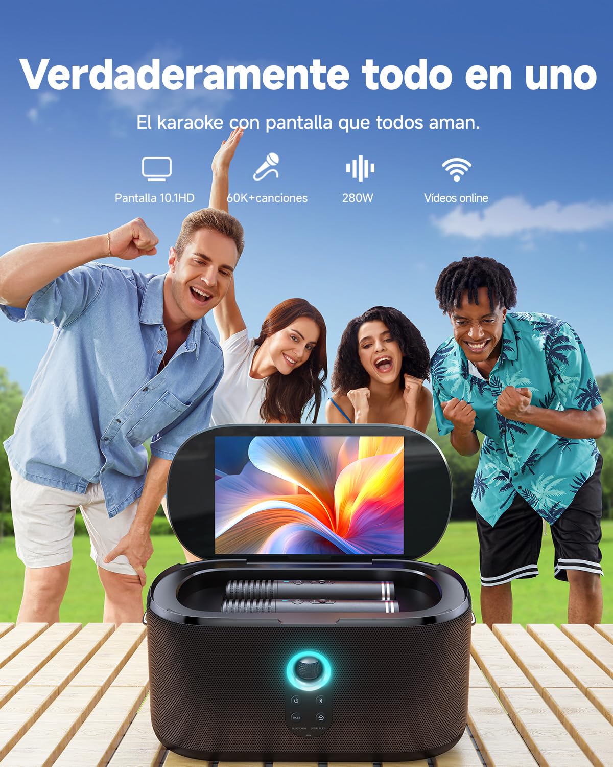 Ikarao Máquina de Karaoke Shell S1 con Pantalla integrada, Bluetooth, micrófonos inalámbricos y luz de Fiesta, niños, Adultos y Actividades al Aire Libre