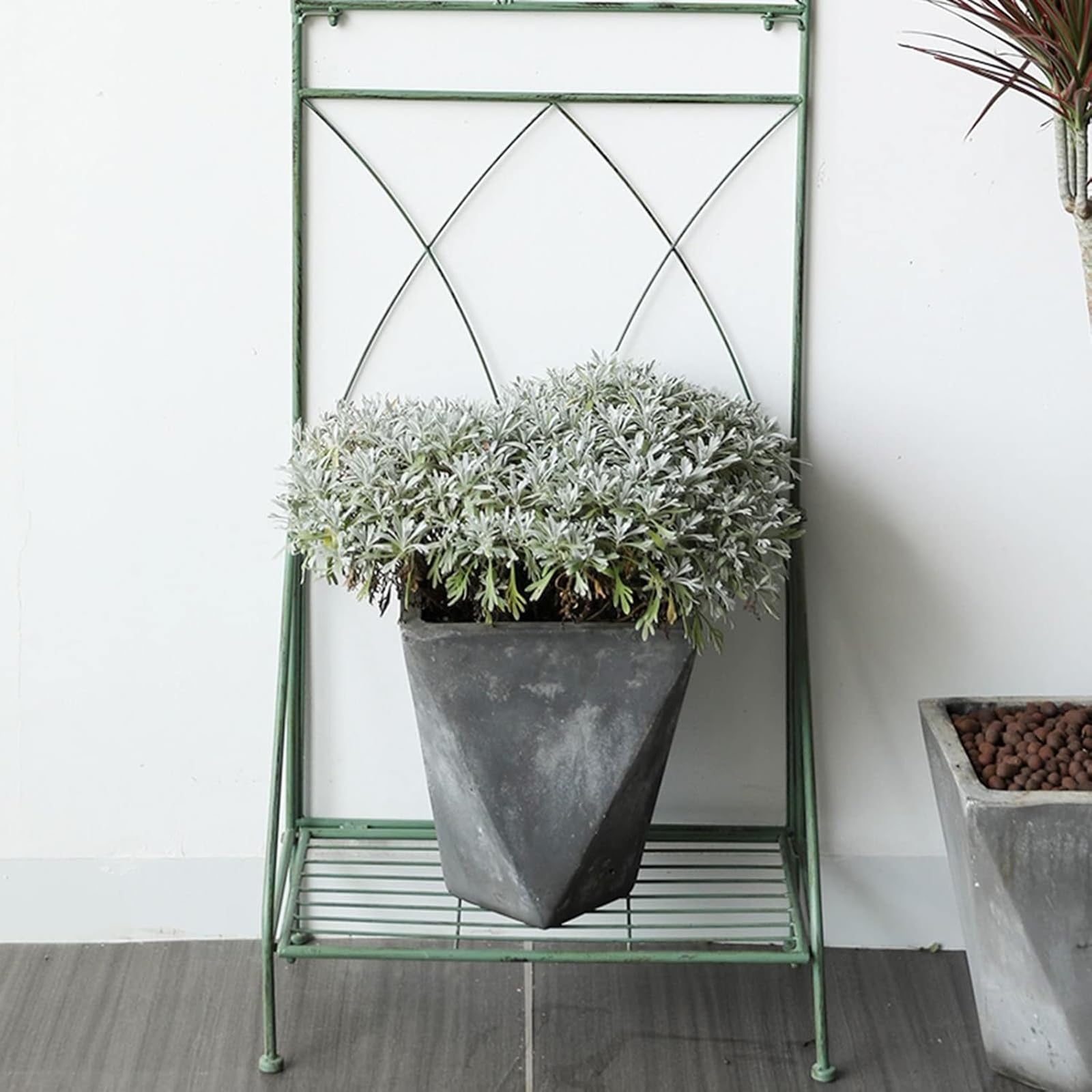 Rankgitter Metall, Rankhilfe mit klappbarem Regal, 180 cm hoch dekorative Gartenzaun für Kletterpflanzen, Pflanzenstütze, Rankspalier für Blume Gemüse(Green)