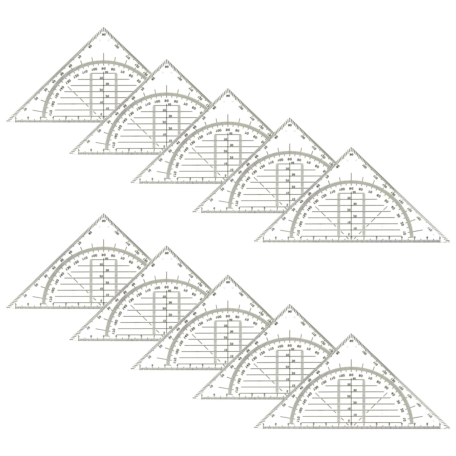 10Pcs Set Square Ruler Buil in 180 Degrees Math Protractors Multifunction Geometry Drawing Tool for Engineering Drafting Geometry Set Square