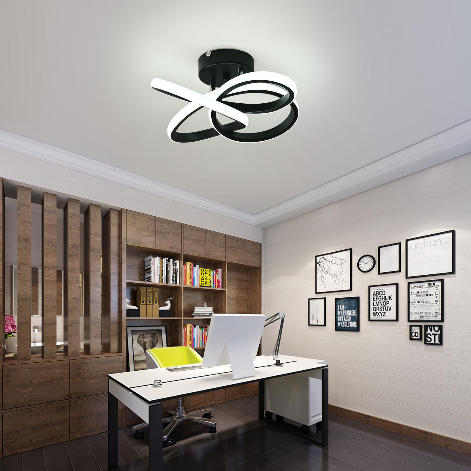 KUKAK Plafoniera LED,Lampada da Soffitto Moderna 36W 3900lm, Plafoniere Design Fiore,Lampadario acrilico Nero Soggiorno Cucina Bagno Camera da Letto Corridoio,Luce Bianco Freddo 6000K,Diametro 31cm