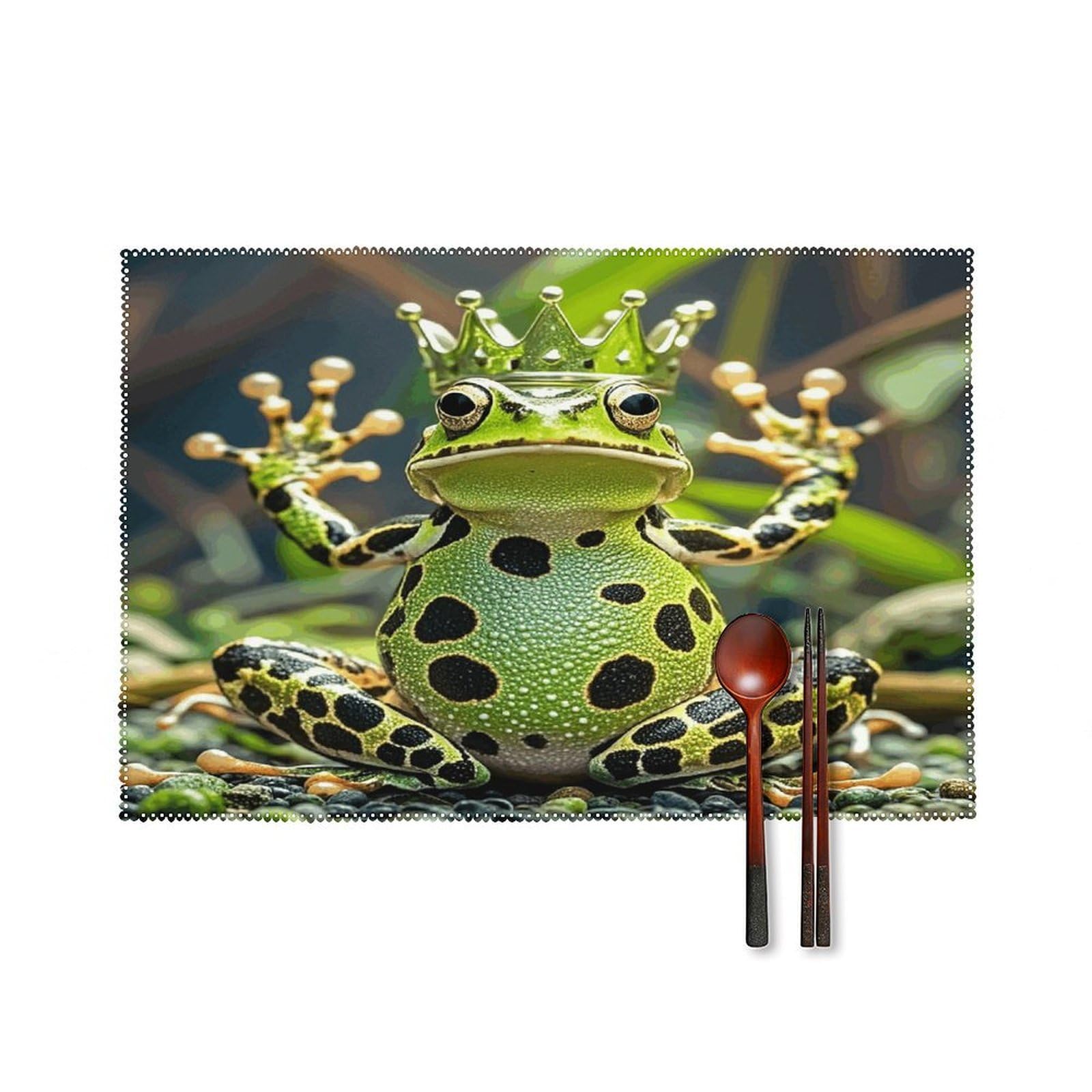 Crown Frog Placemats Set of 4 Heat Resistant Non-Slip Place Mats Wipeable Easy to Clean Table Mats for Kitchen Dining Party Outdoor Placemats