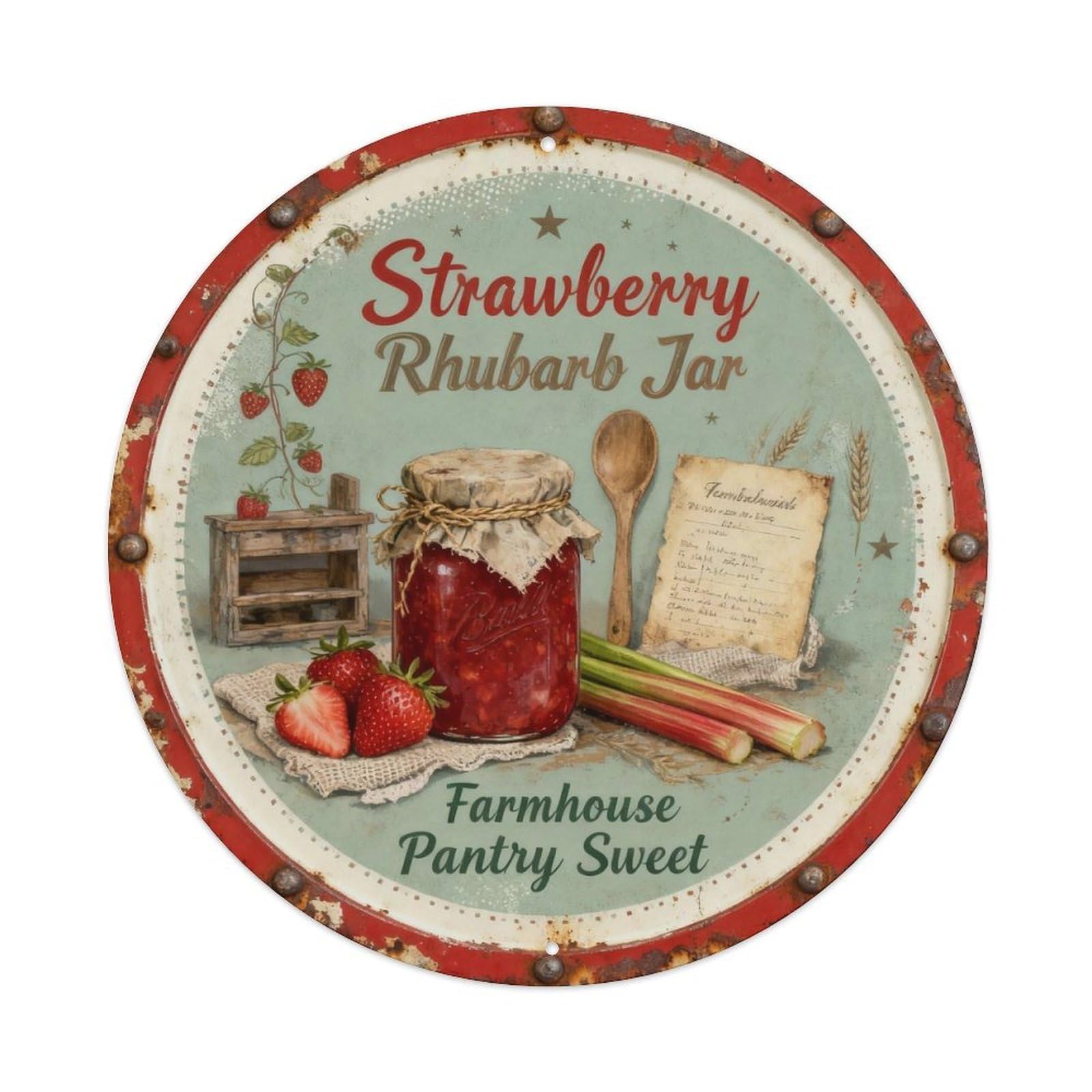 Strawberry Rhubarb Jar Metal Tin Sign Plaque