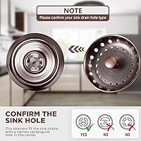 Vista 3 de Mudder 3 piezas de colador y tapón de drenaje para fregadero de cocina, tapón de eliminación de basura de acero inoxidable con asa, filtro universal