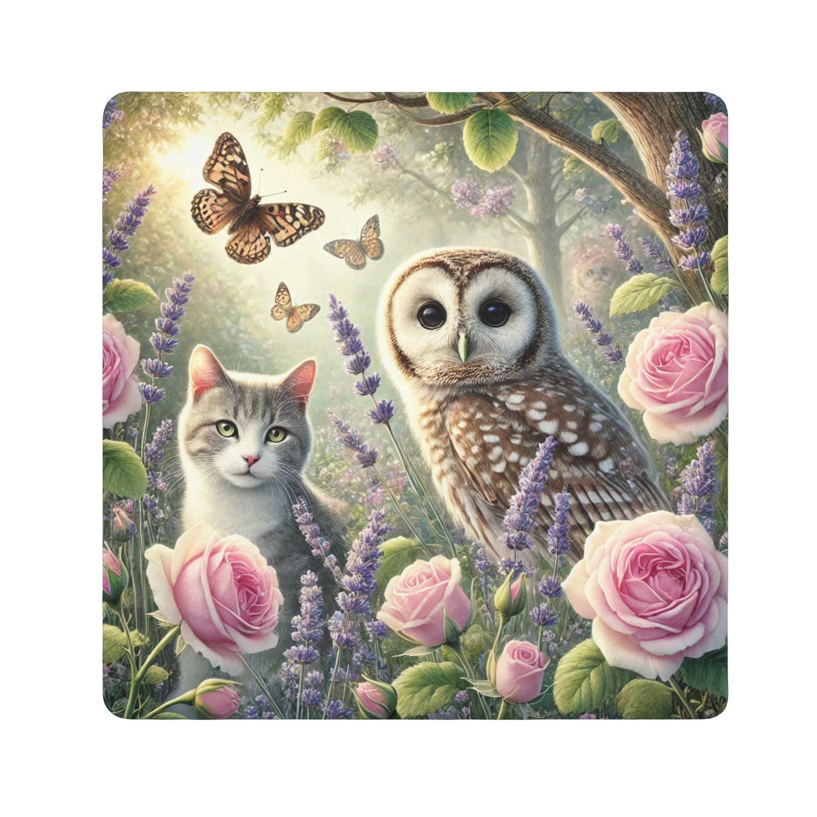 Joko Ivery Owl Roses Pastel Blue Self-adhesive Cloth 17.7