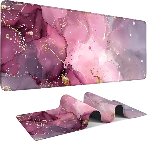 Pink Marble Extended Gaming Mouse Pad 31.5x11.8inches Large Desk Mat Anti-Slip R