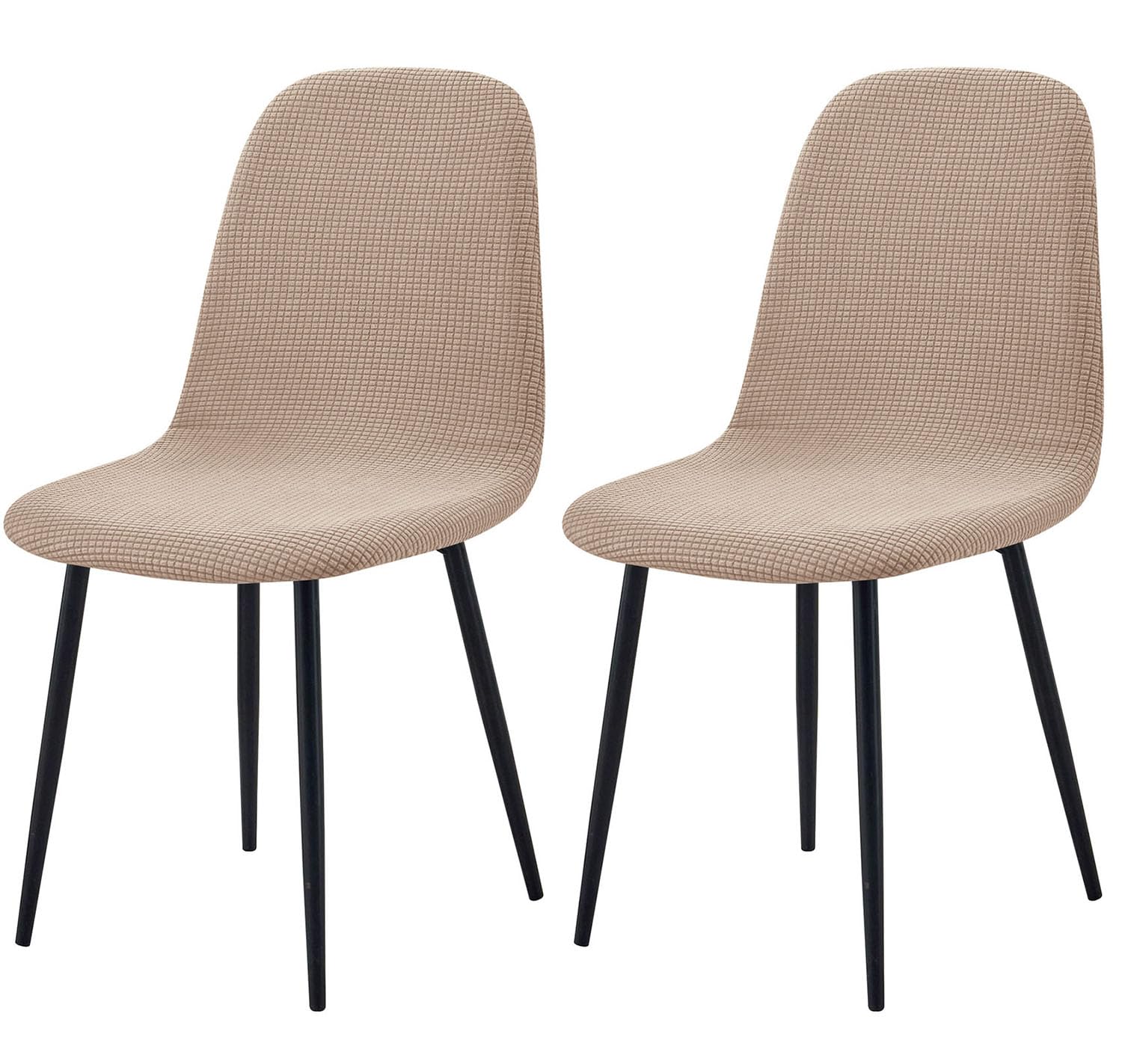 HACLEN Stretch Shell Chair Covers for Dining Chairs, Soft Jacquard Mid Century Modern Chair Protector, Washable Wrinkle-Free Armless Chair Slipcovers (Khaki,Set of 2)