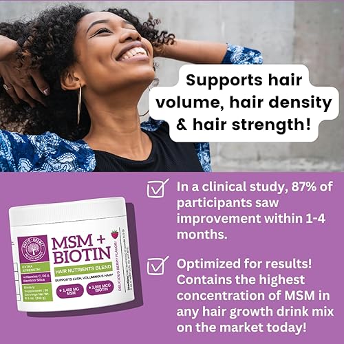 Miniatura 8 de Qhemet Biologics MSM + Biotin - Mezcla de nutrientes para el cabello, vitaminas en polvo para apoyar un volumen exuberante, sílice de bambú y