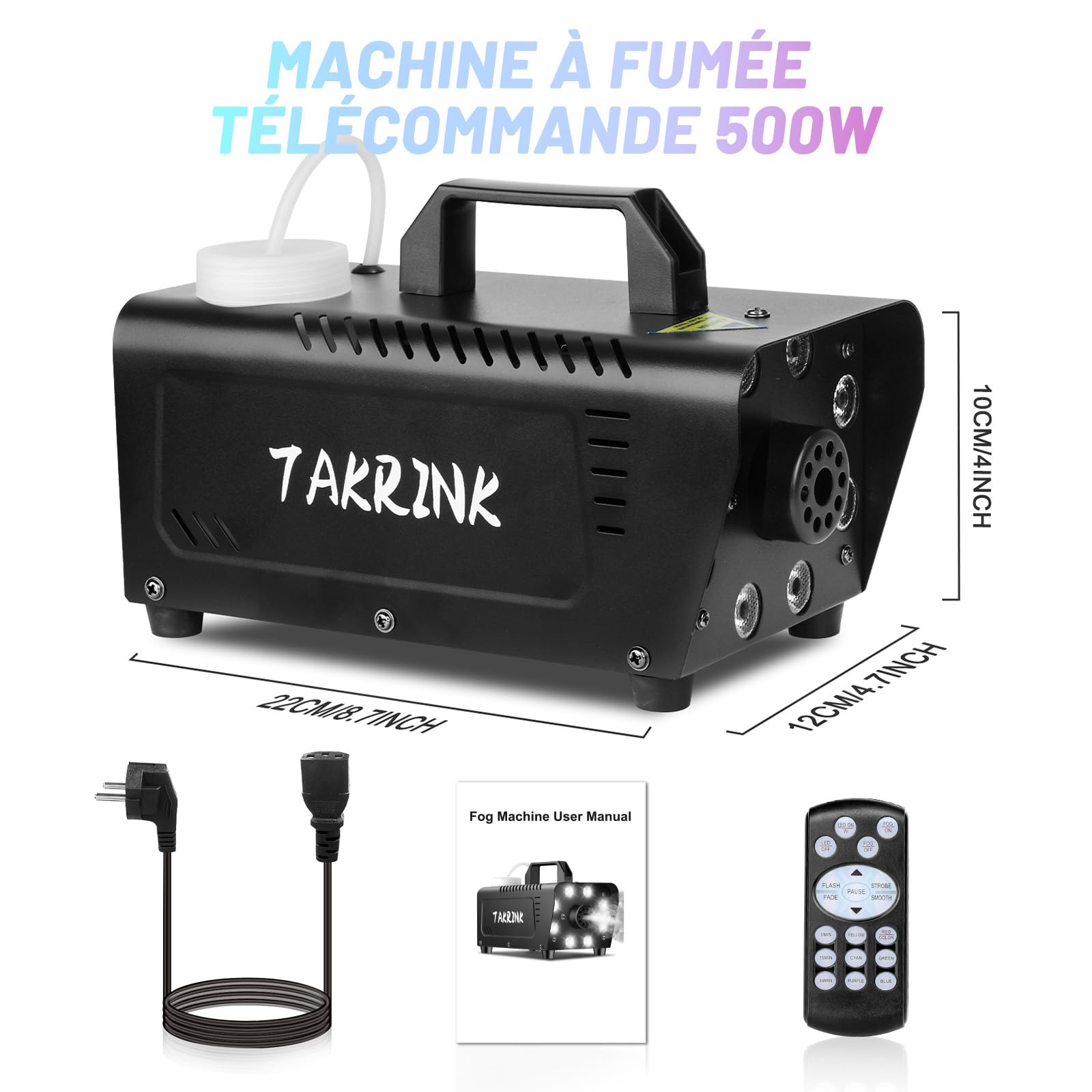 TAKRINK Machine à Fumée Télécommande 900W Machine à Brouillard Portable avec 8 LED Lumières Contrôlables en Couleur pour Halloween Noël Mariages Étapes Fêtes DJ et Spectacles