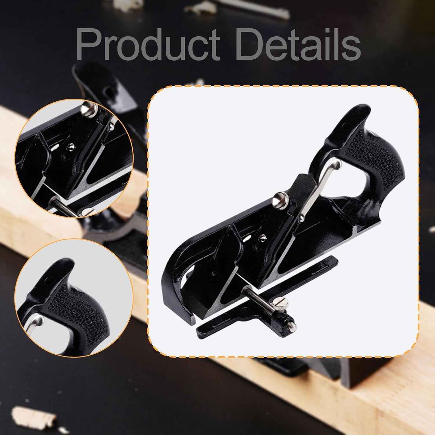 Block Plane Hand Planer - Cast Iron & T12 Steel Blade, Adjustable Fence for Woodworking, Trimming, Chamfering (10.04x4.53 inch)