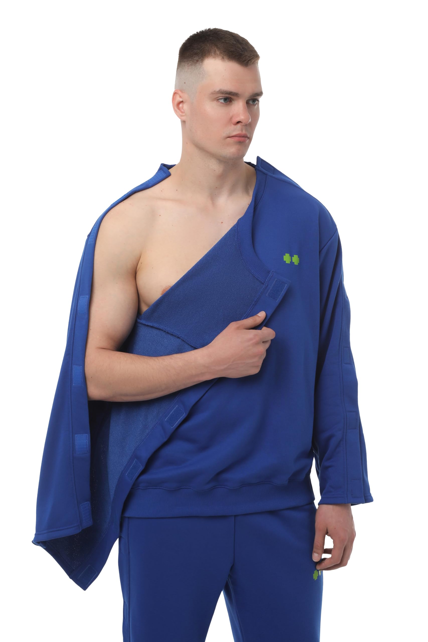Adaptive - Felpa da uomo con apertura laterale, facile da indossare, per un comfort casual e un delicato recupero post-operatorio