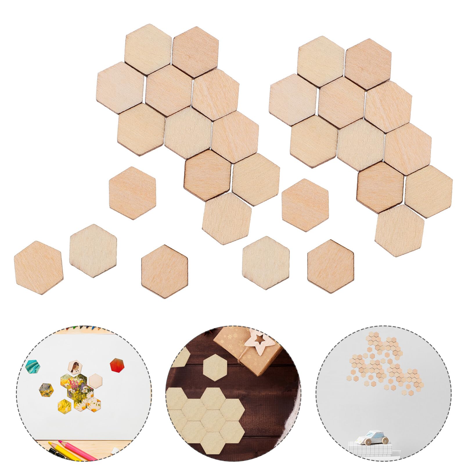 MILISTEN 200 Pezzi Esagonali In Legno Non Finiti | 60 Mm Per Decorazioni Fai Da Te | Ritagli Per Natale E Crafting - 4
