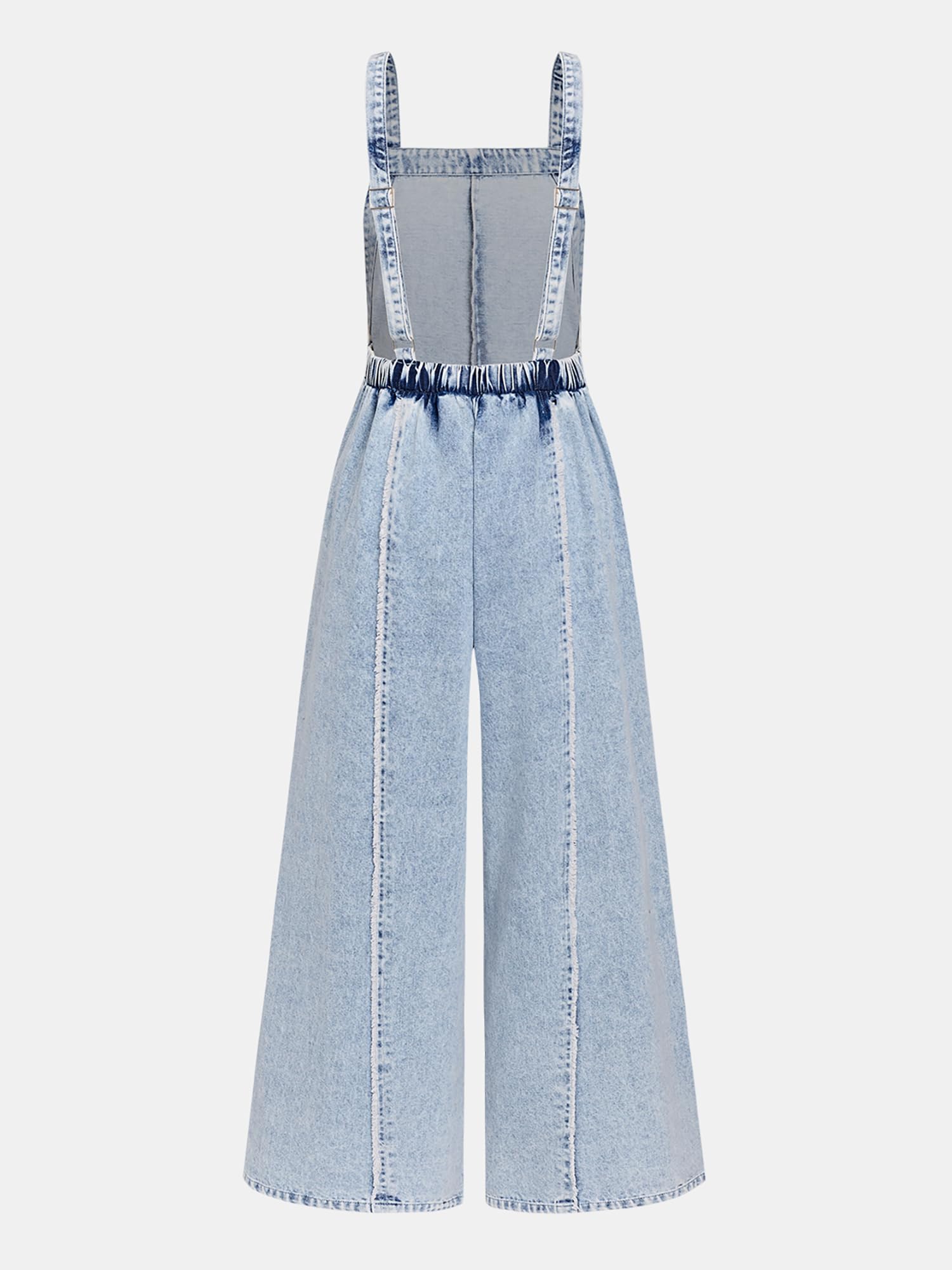 CUPSHE Combinaison longue en jean pour femme - Col carré - Sans manches - Dos nu - Coupe ample - Jambe large - Une pièce