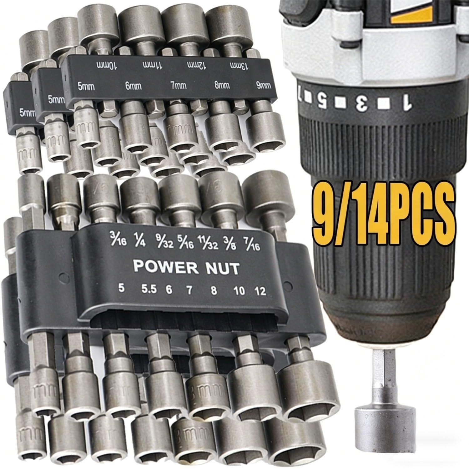 Klucz sześciokątny, wiertło, śrubokręt nasadowy, zestaw kluczy, adapter z rękojeścią Zestaw przedłużek(9PCS Set)