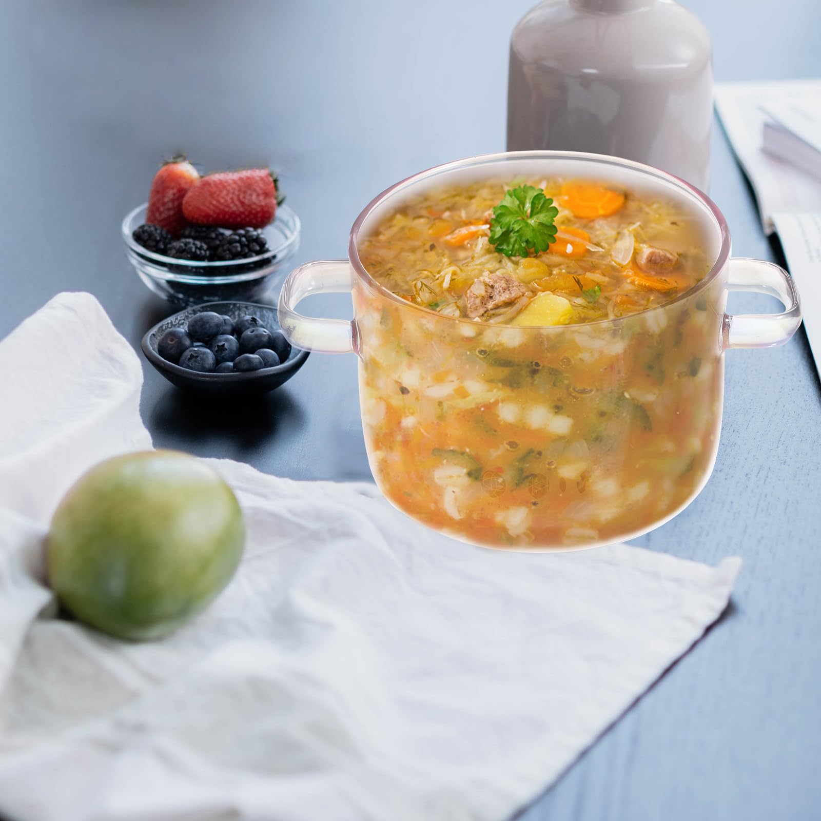 Olla de Vidrio Rosa de 1500ml con Asa y Cuchara para Cocina