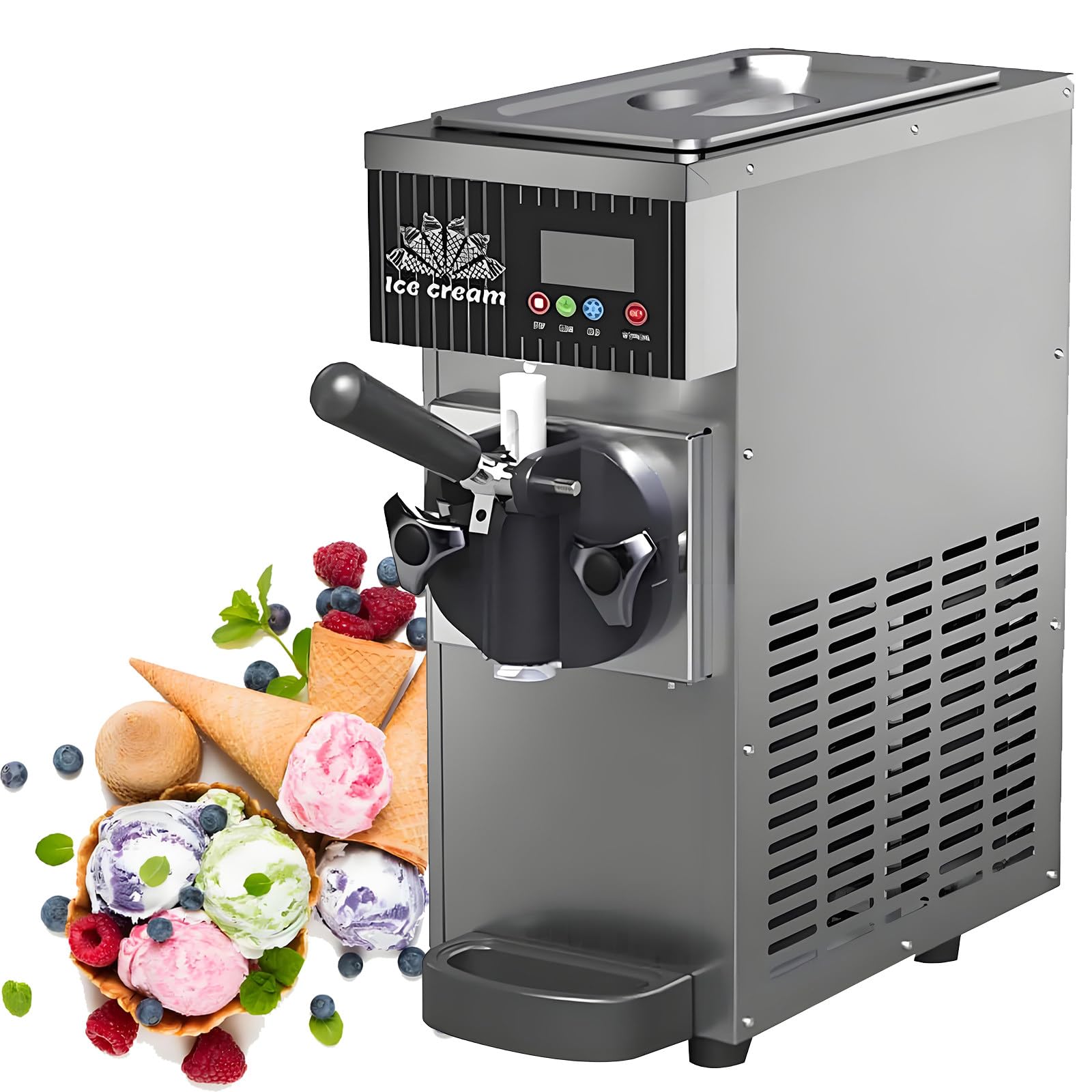 Machine à Glace Italienne Mono-Parfum, Machine à Glace Italienne de comptoir en Acier Inoxydable, Machine à Glace Italienne Professionnelle pour Restaurants, boutiques, Snacks Grey