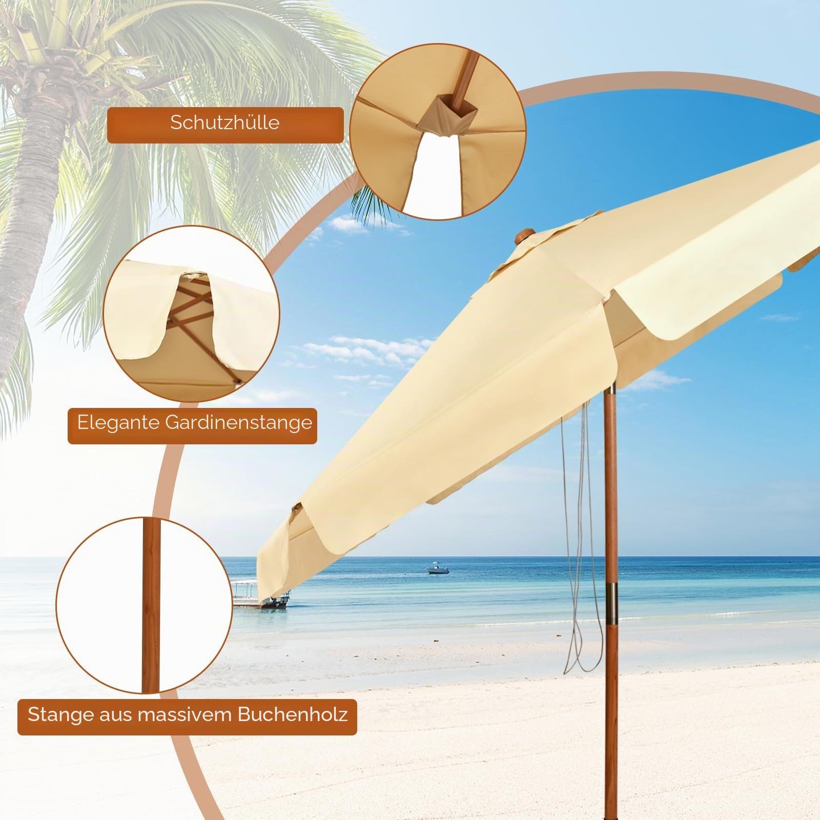 GIANTEX 3 m Sonnenschirm für den Außenbereich, 2 in 1, neigbar und zusammenklappbar, mit 8 Rippen, 48 mm Mast, mit Sonnendach für Regen und Sonne, in 2 Farben erhältlich