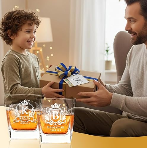 Miniatura 7 de Vasos de whisky personalizados, 26 letras grabadas, iniciales de nombre, whisky rocas, vaso de vidrio para hombres, regalo para el día del padre,