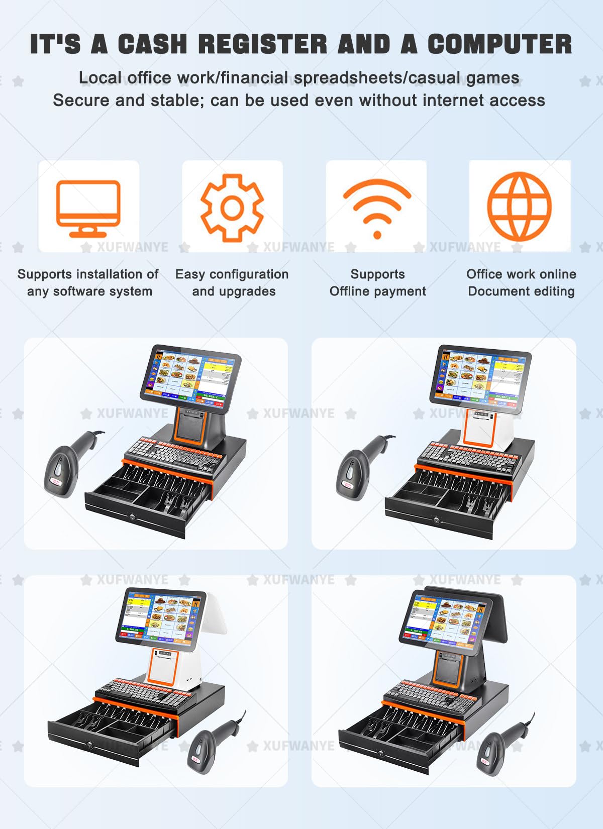 Registratore di Cassa Professionale all-in-One da 15,6" per Piccole Imprese, con Touch Screen Singolo/Doppio, cassetto Contanti, Lettore Codici a Barre, Stampante White-Single