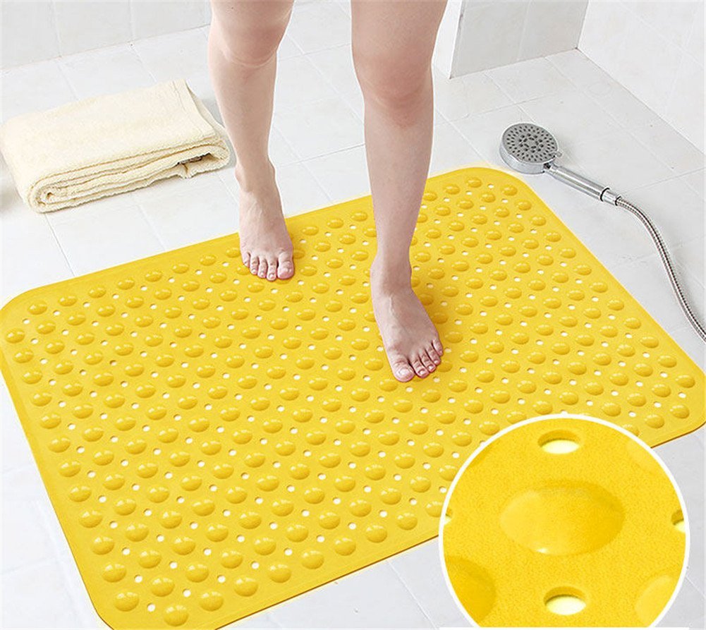Tapis de Bain Antiderapant Baignoire Non Toxique Caoutchouc Naturel Tapis de Bain Salle de Bain avec Ventouse Jaune 58x88cm