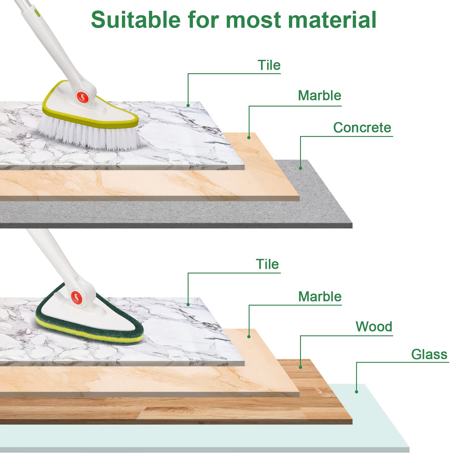 KYEHG Extendable Tub and Tile Scrubber with 48'' Long Extendable Handle and 2 Tile Scrubber Brush Sponge, Shower Scrubber for Cleaning Bathtub, Glass, Bathroom, Wall, Bathtub Floor (Detachable).