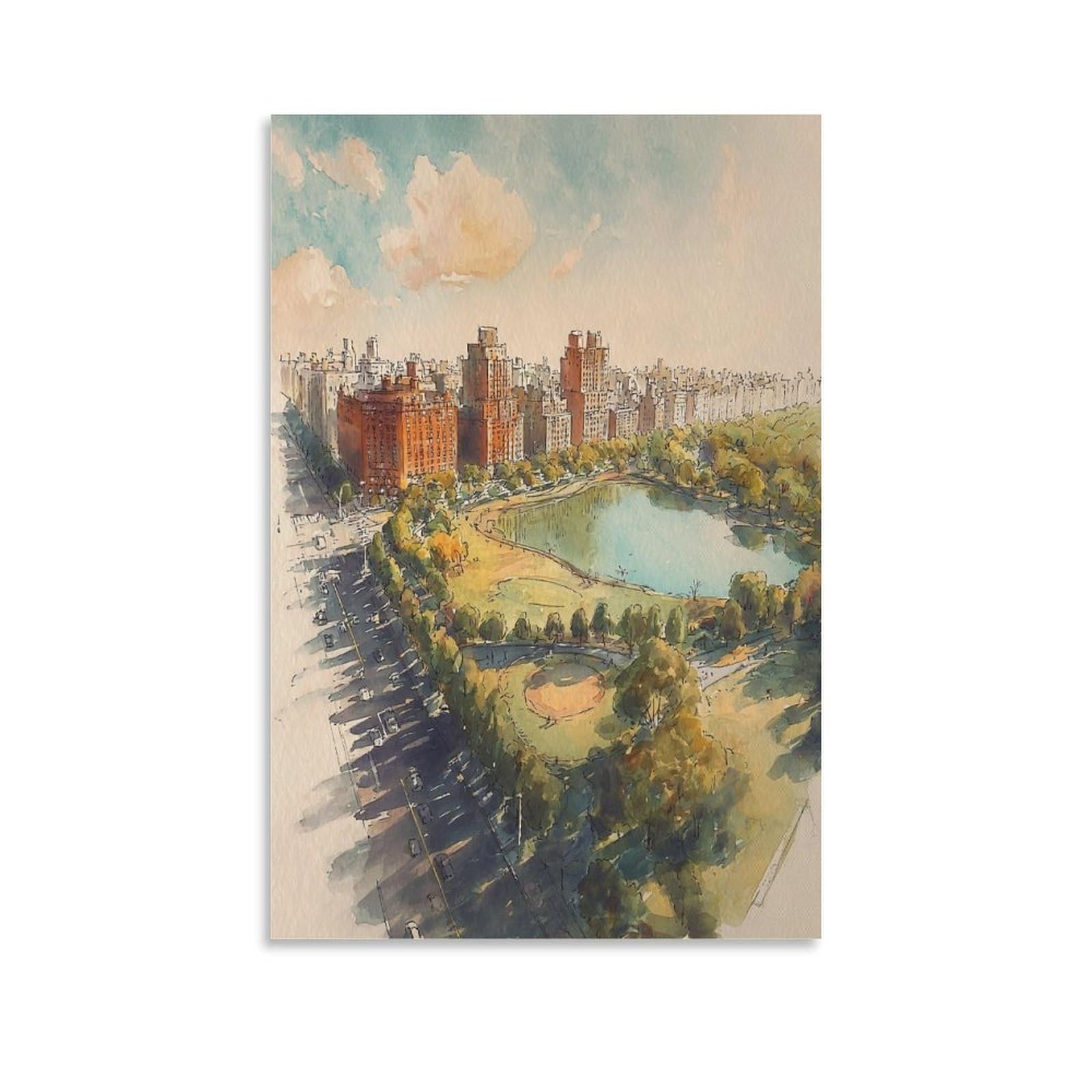 LCYNNH Central Park Watercolor Print Manhattan New York 08x12inch(20x30cm) Print Home Bedroom Office Living Room Decor Canvas