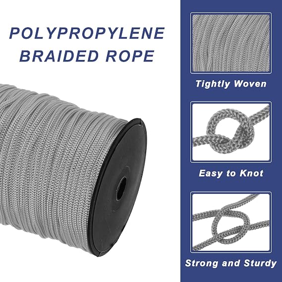 sourcing map 5mm Polypropylene Rope Braided Ropes 100m Dark Grey